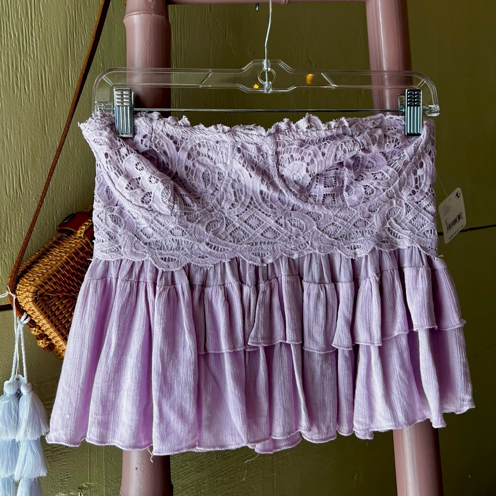 Free People Lilac Colored Ruffled Tube Top Sz L
